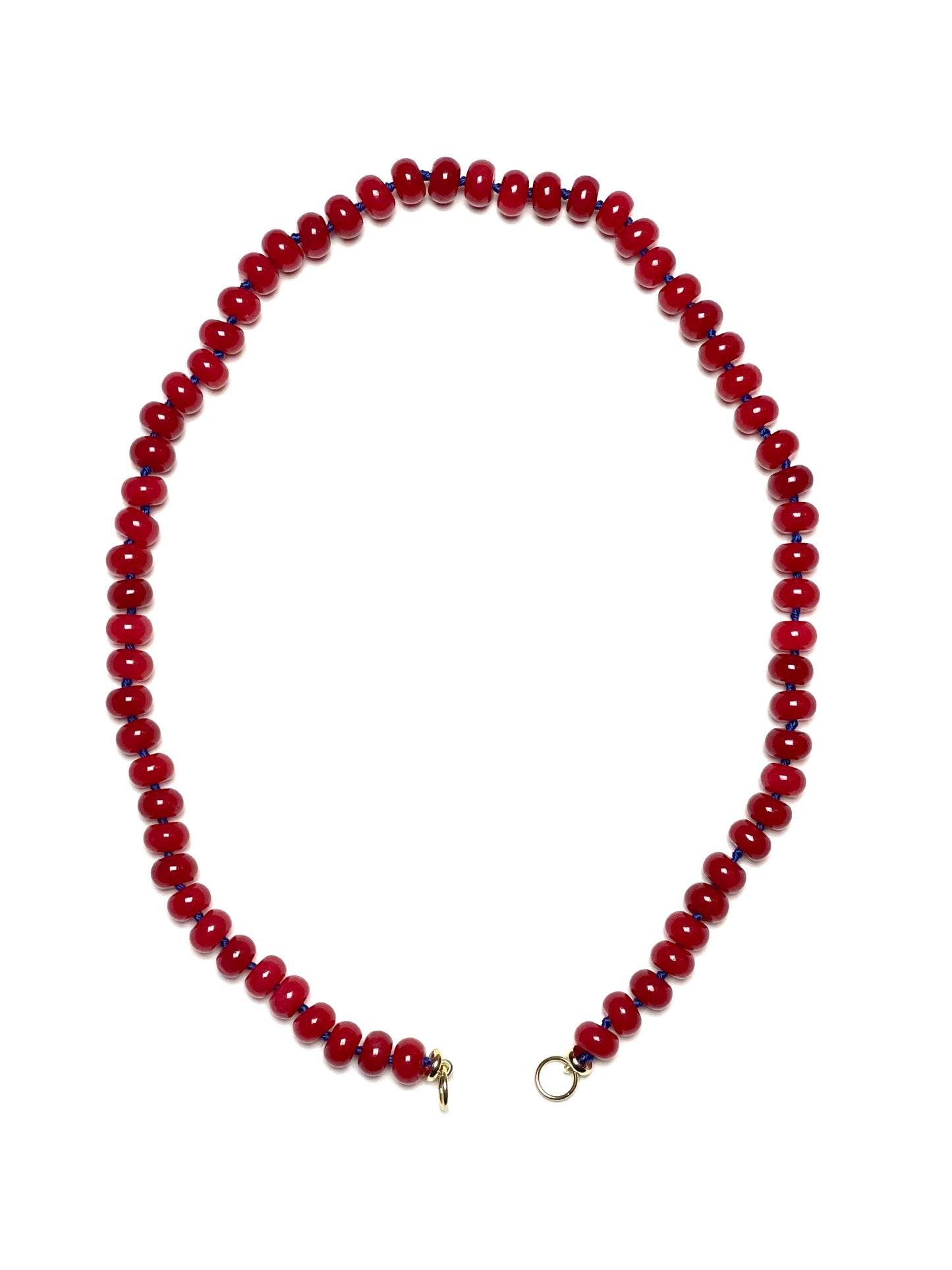 8x5mm Red Jade Rondelle Necklace on Navy Thread