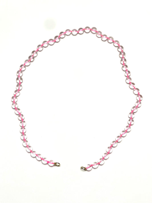 6mm Clear Quartz Necklace on Florescent Pink Thread