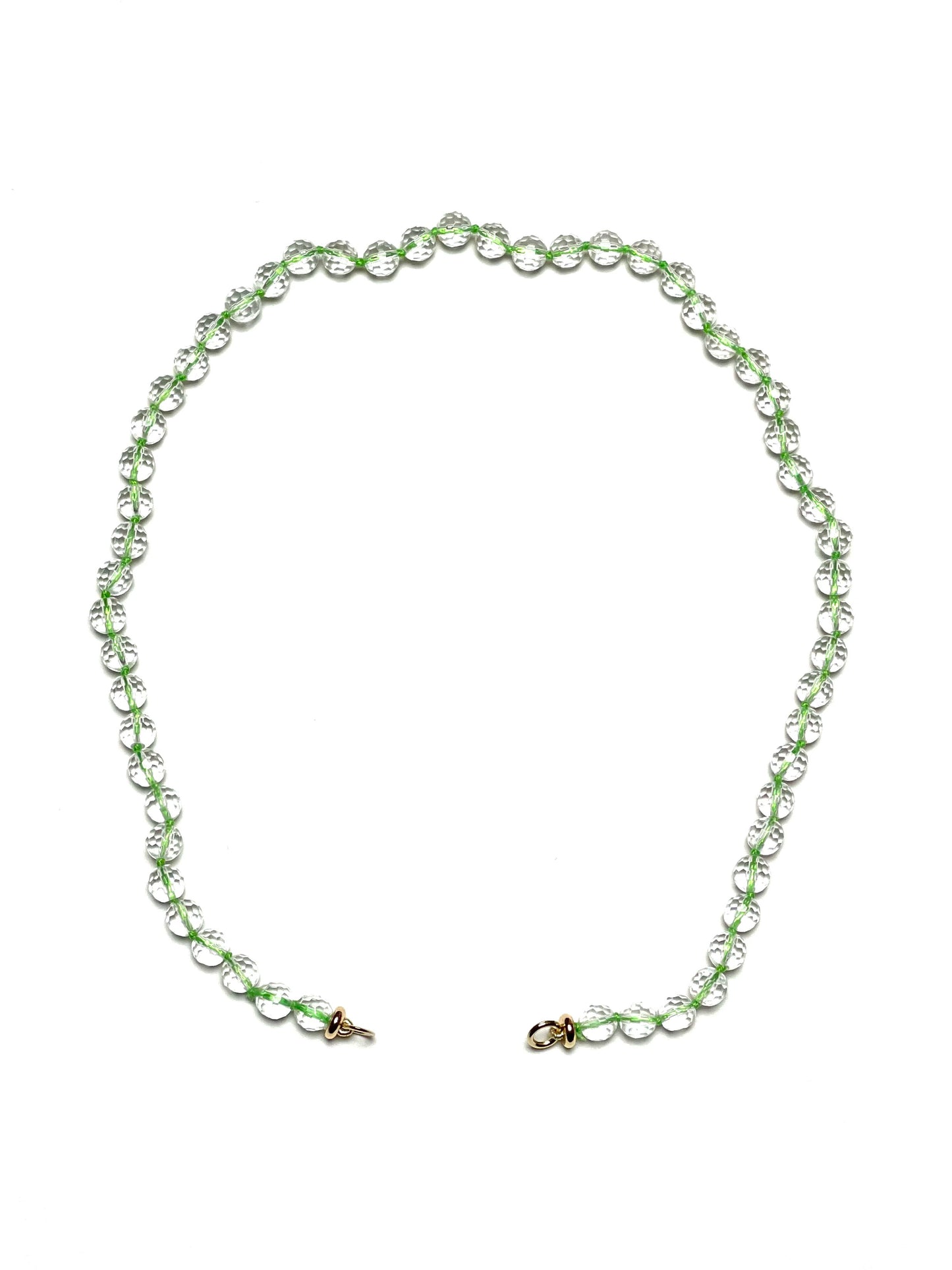 6mm Faceted Clear Quartz Necklace on Florescent Green Thread