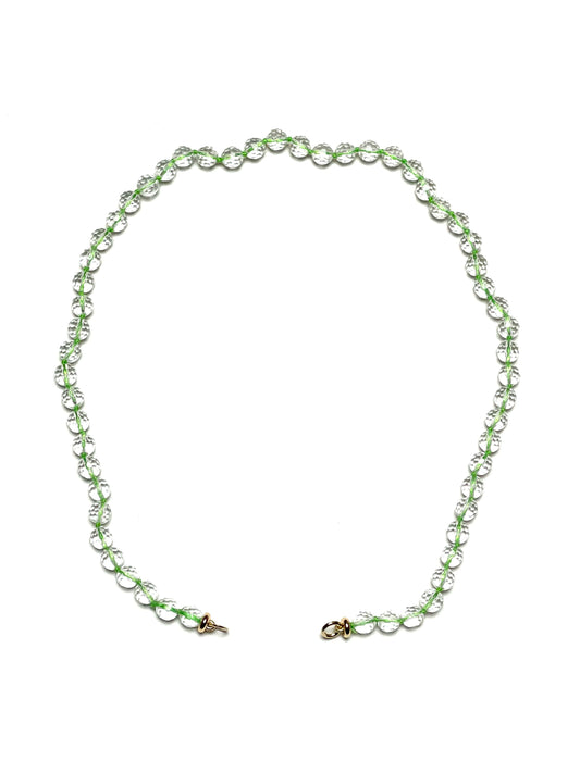 6mm Faceted Clear Quartz Necklace on Florescent Green Thread