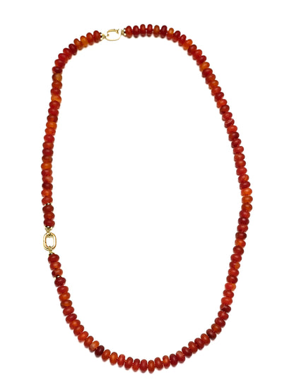 8x4 Matte Orange Red Striped Agate Rondelle Necklace