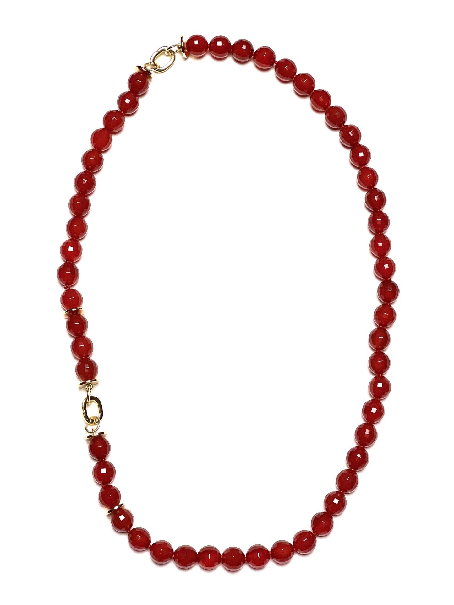 10mm Square Cut Micro-faceted Round Carnelian Necklace