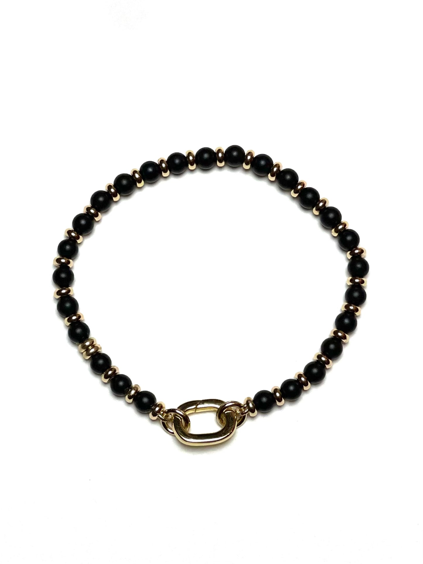 4mm Black Onyx Bracelet With Alternating Gold Filled Spacers