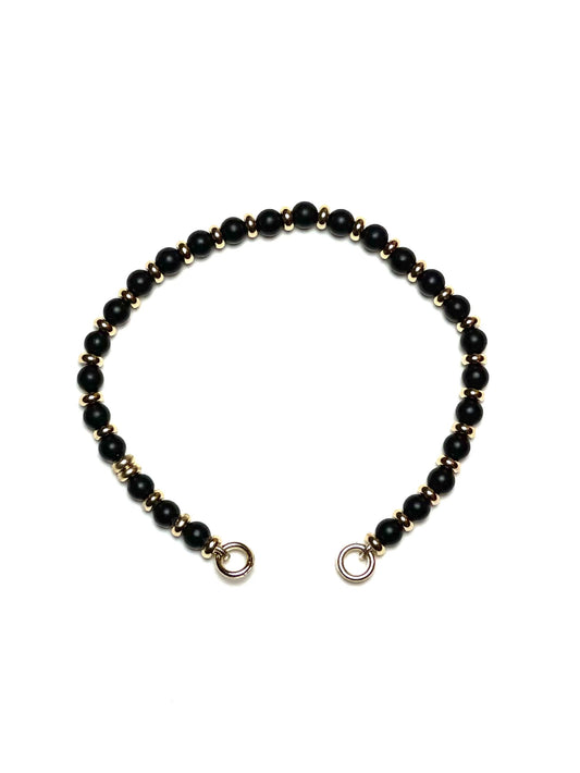 4mm Black Onyx Bracelet With Alternating Gold Filled Spacers