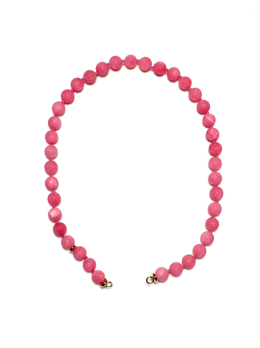 10mm Flamingo Pink Matte Round Jade Necklace