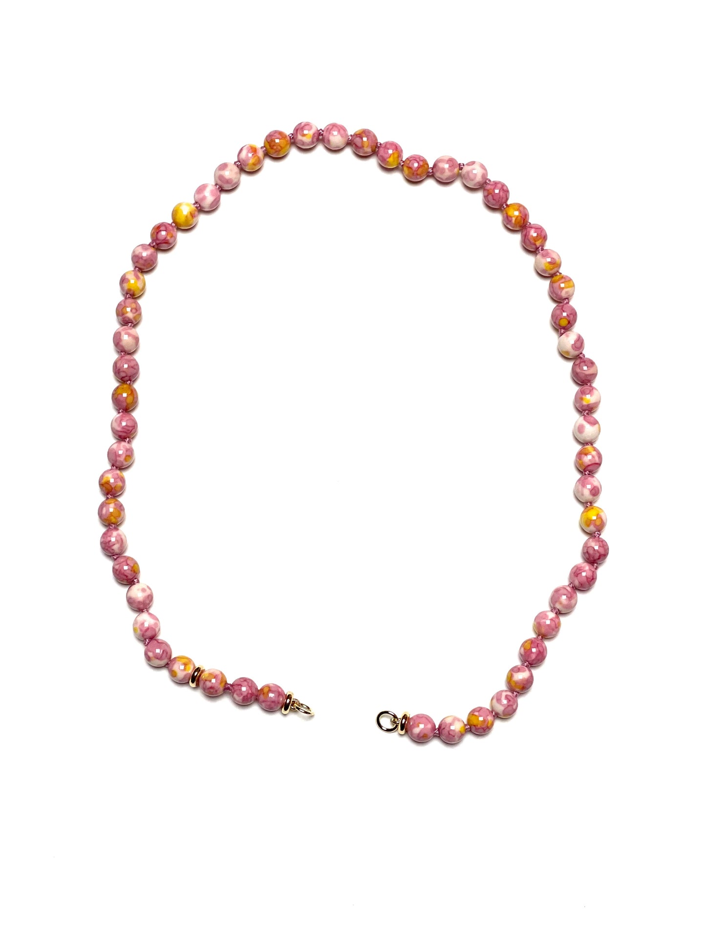 6mm Pink & Yellow Rain Flower Jade Necklace