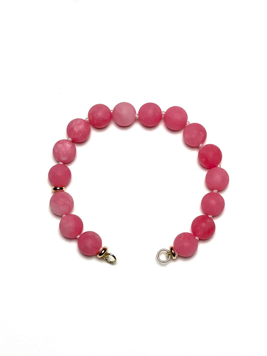 10mm Flamingo Pink Matte Round Jade Bracelet/Extender