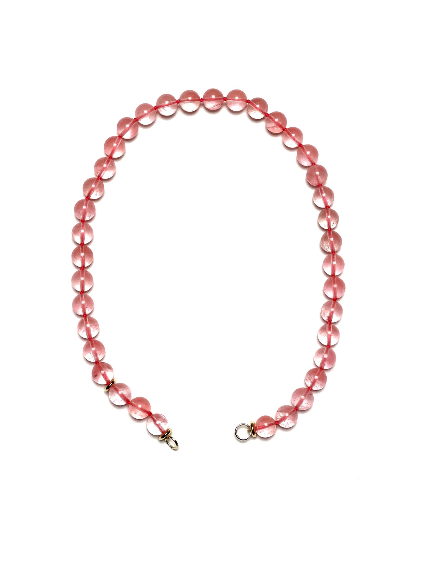 10mm Transparent Round Cherry Quartz on Coral Pink Thread Necklace