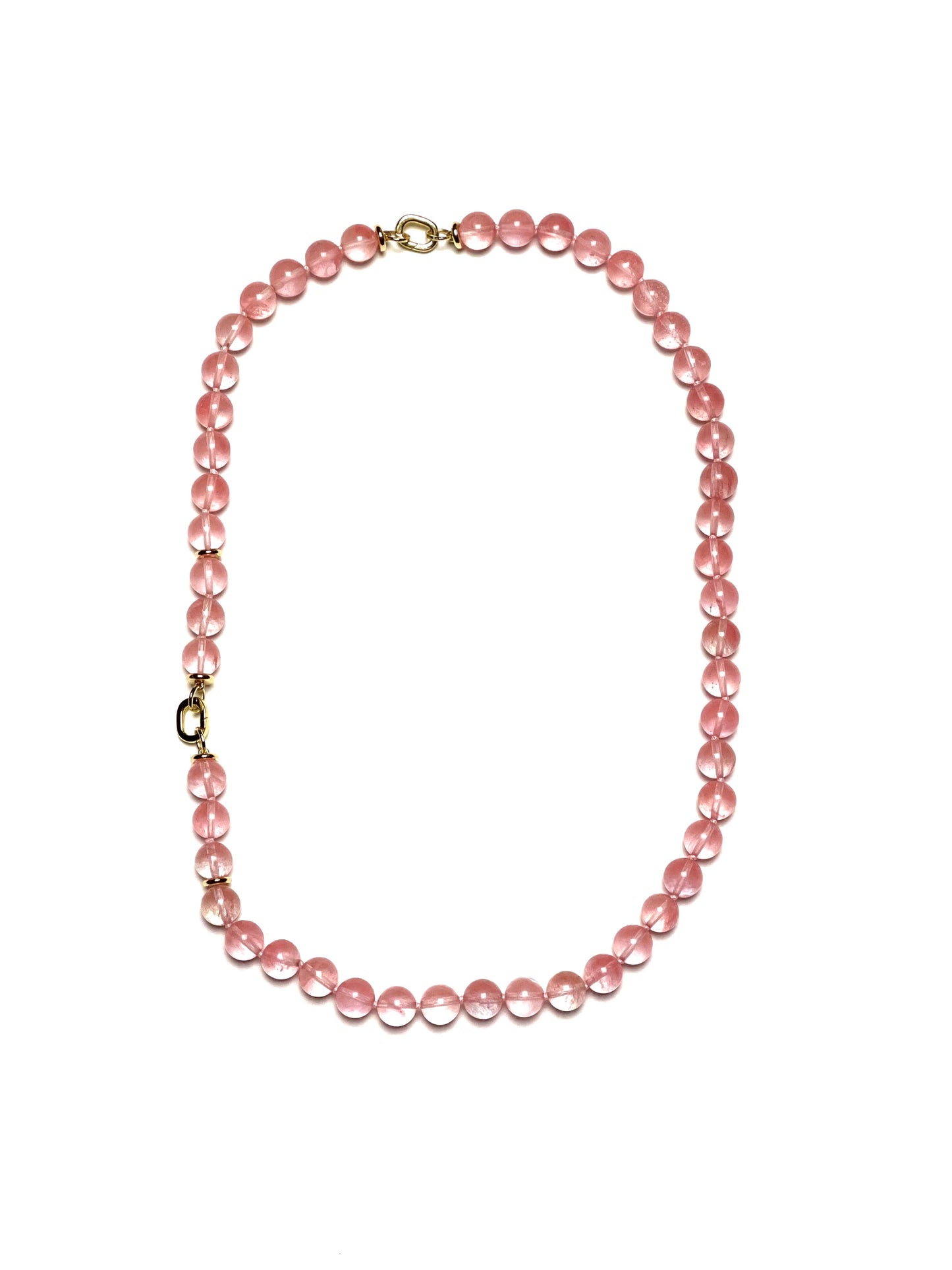 10mm Transparent Round Cherry Quartz on Light Pink Thread Necklace