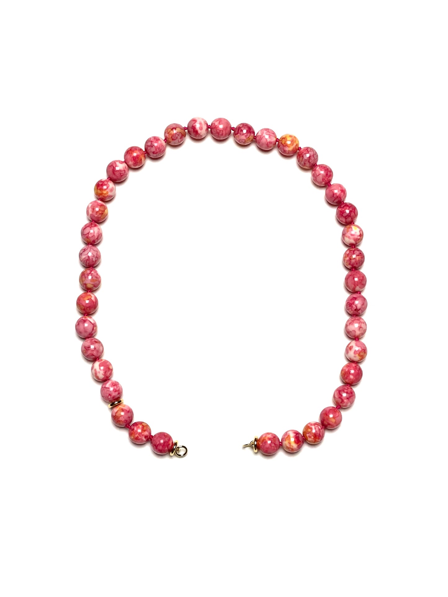 10mm Pink & Yellow Rain Flower Jade Necklace