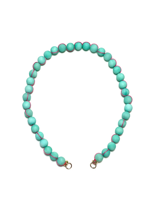 10mm Matte Turquoise Signature Hand Wrapped With Pink Thread Necklace