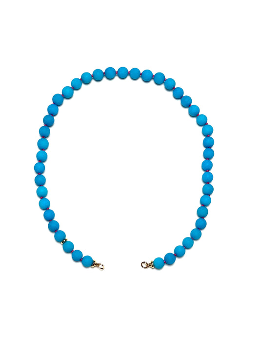 8mm Electric Blue Matte Jade on Hot Pink Thread Necklace