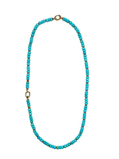 6x4mm Turquoise Rondelle and Gold Spacer Necklace