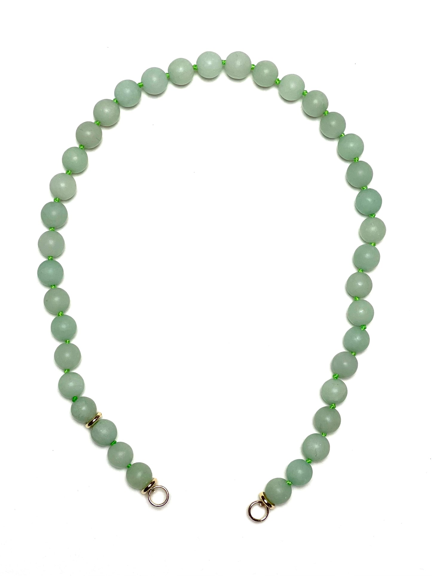 10mm Matte Light Green Round Jade on Florescent Thread Necklace