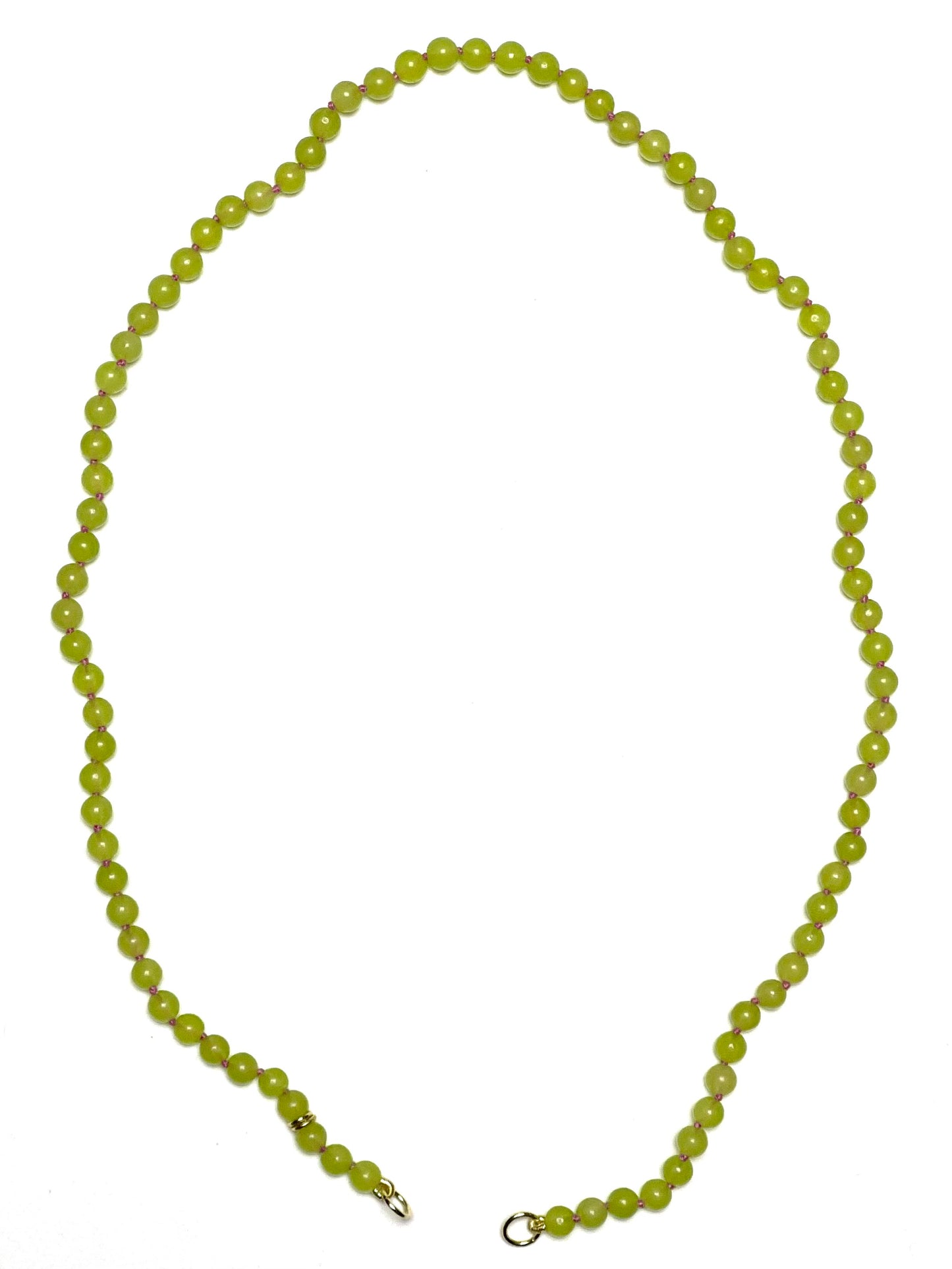 4mm Round Neon Green Jade On Pink Thread Necklace