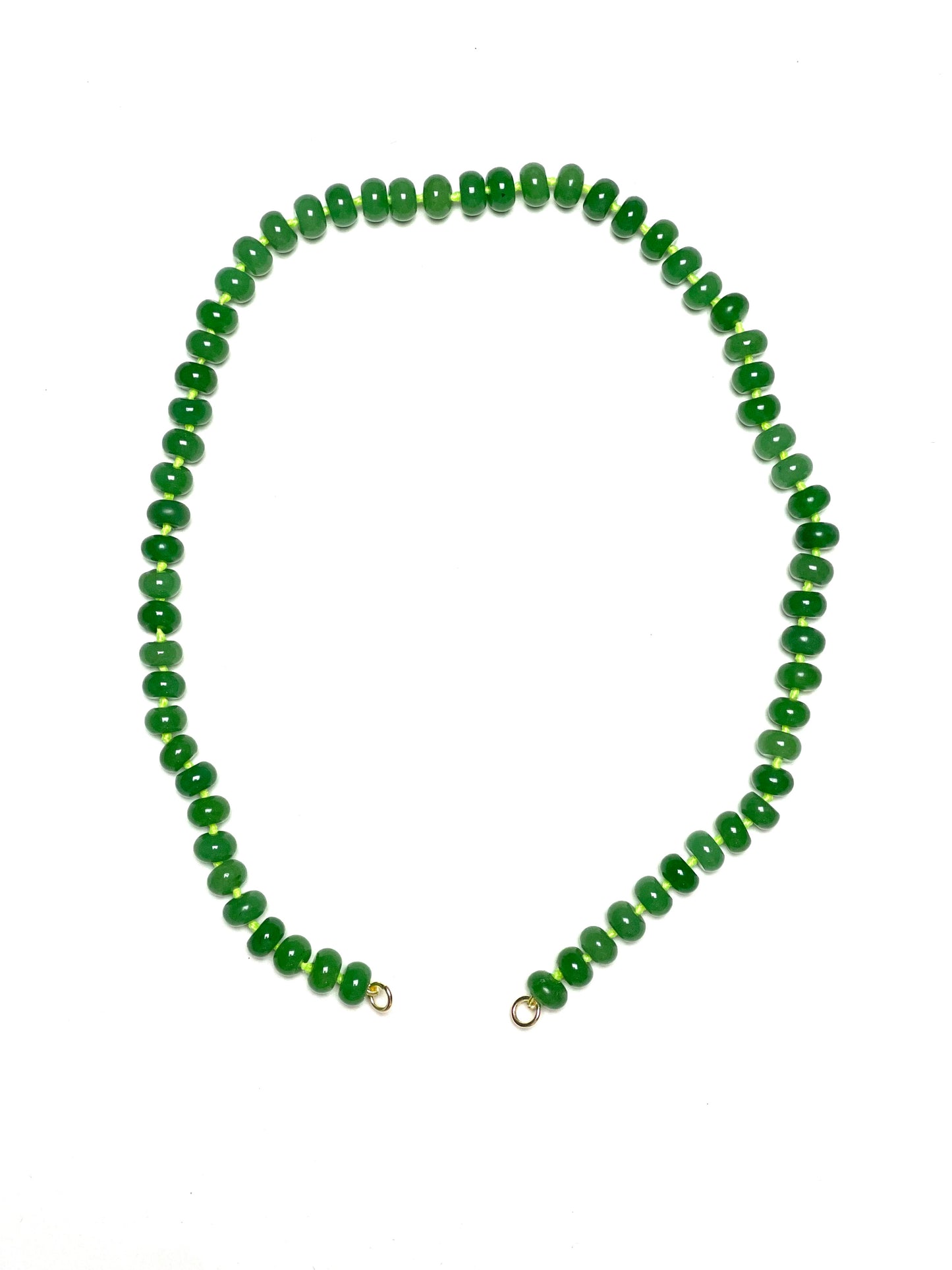 8x5mm Green Jade on Florescent Yellow Thread Rondelle Necklace