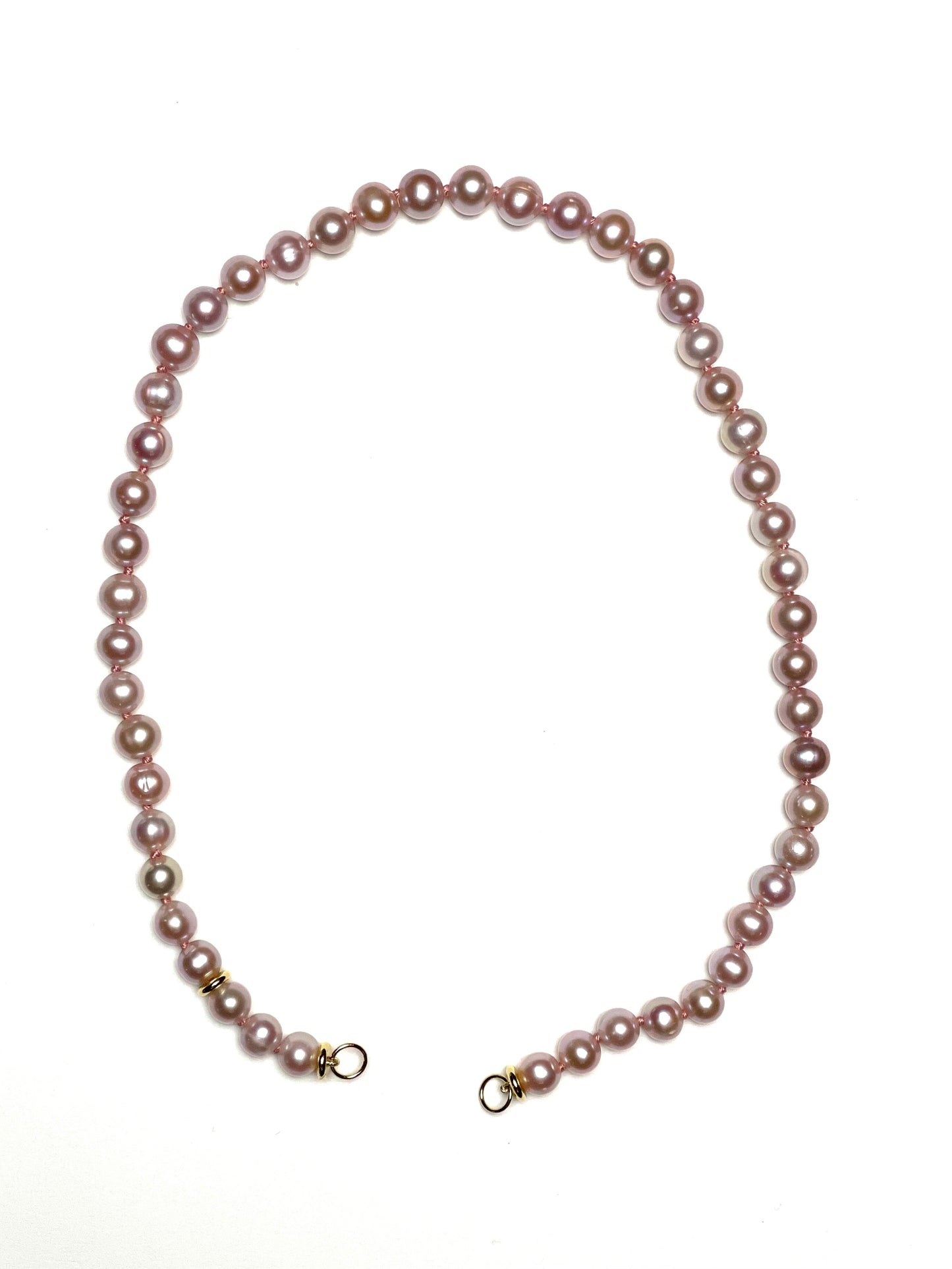 8mm Round Freshwater Mauve Pink Pearls Necklace