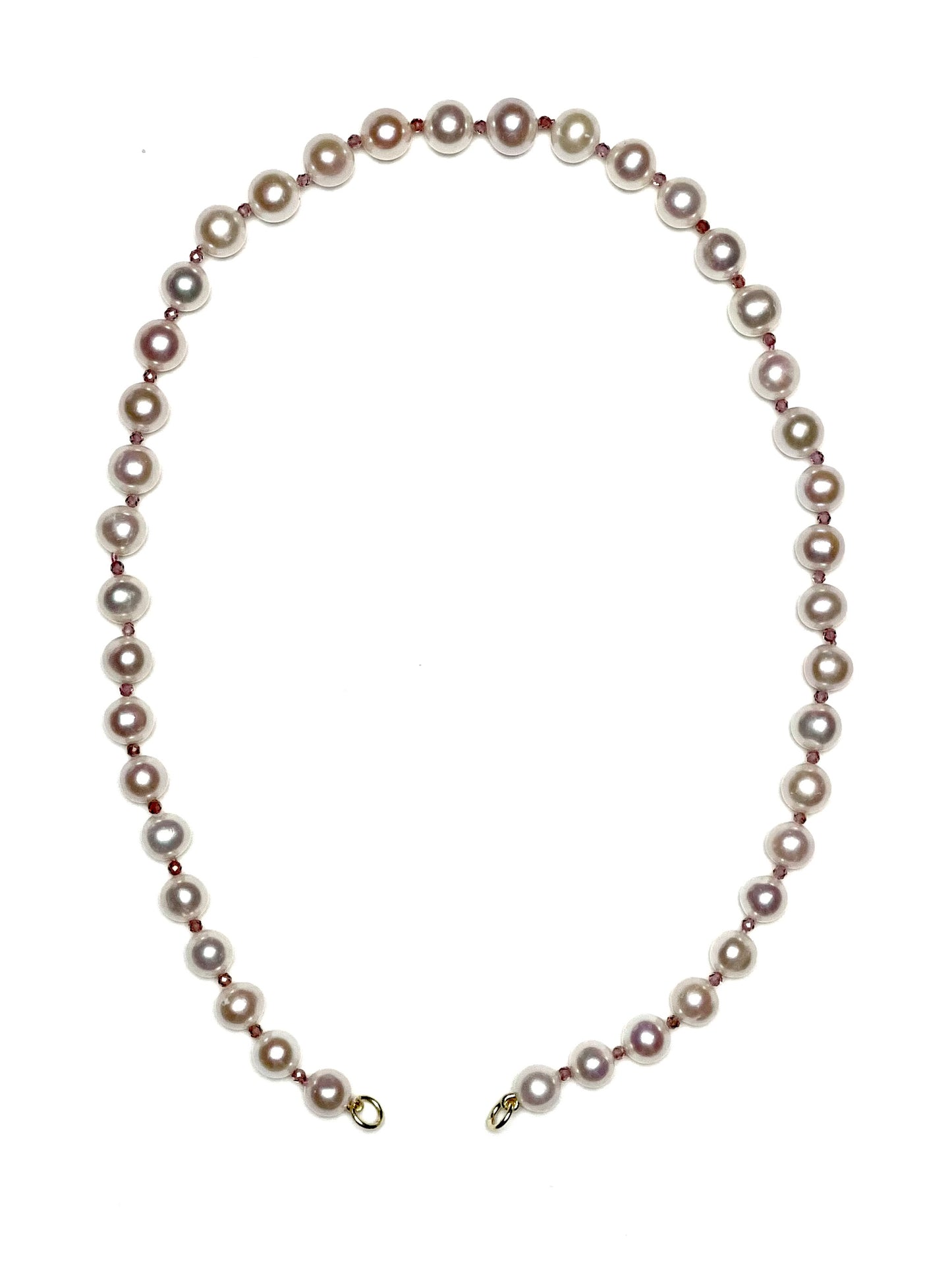 9mm Round Freshwater Pearls With 4mm Pink Rhodochrosite Spacers Necklace