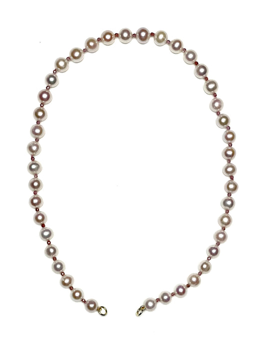 9mm Round Freshwater Pearls With 2mm Pink Sapphire Spacers Necklace