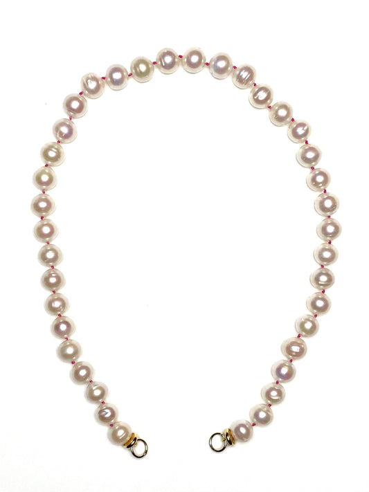 12mm Fresh Water Pearls on Hot Pink Thread Necklace