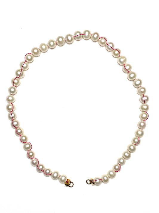 10mm Fresh Water Pearls With Hot Pink Signature Wrap Thread Necklace