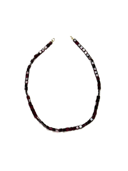 6mmx6mm Box Faceted Red Garnet Necklace