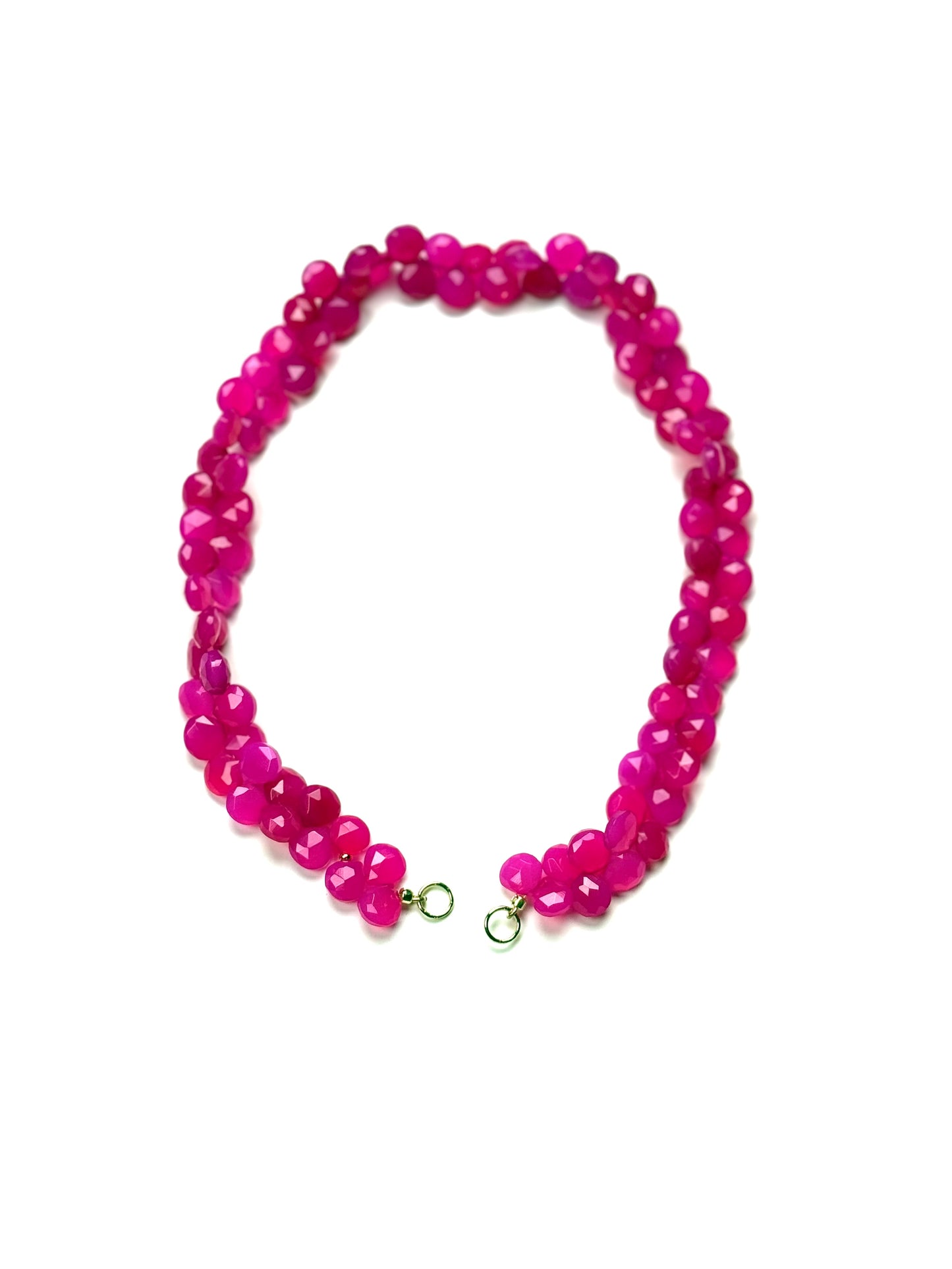 8mm Hot Pink Faceted Heart Shaped Chalcedony Briolette Necklace