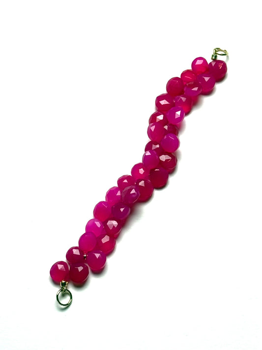 8mm Hot Pink Faceted Heart Shaped Chalcedony Briolette Bracelet/Extender