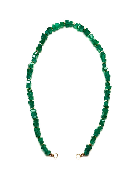 6-9mm Natural Green Onyx Faceted Nugget and Gold-filled Spacer Necklace