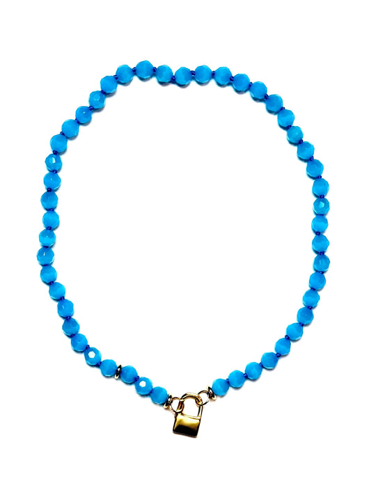 6mm Round Faceted Blue Cat's Eye Gemstone Necklace