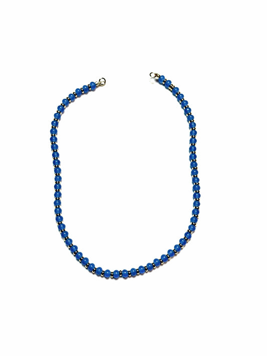 6x4mm Periwinkle Blue Chalcedony Rondelle Necklace With Alternating Gold Spacers