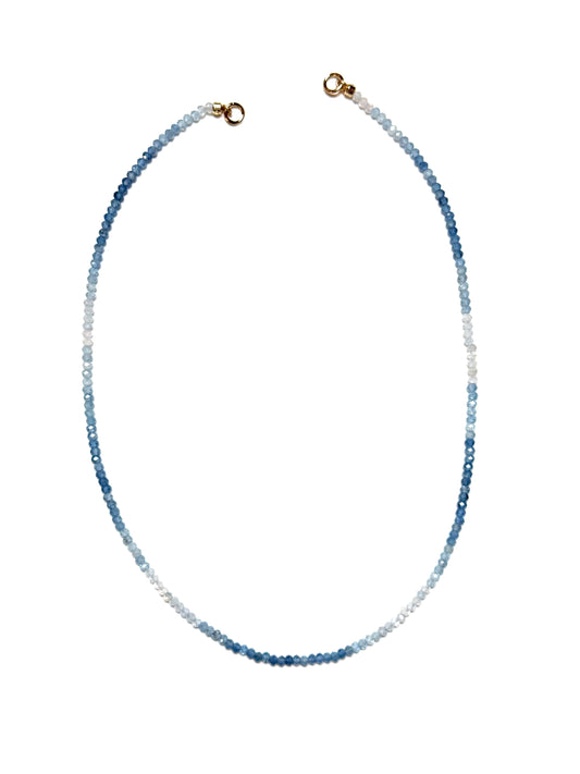 3x2mm Aquamarine Faceted Blue Ombre Rondelle Necklace