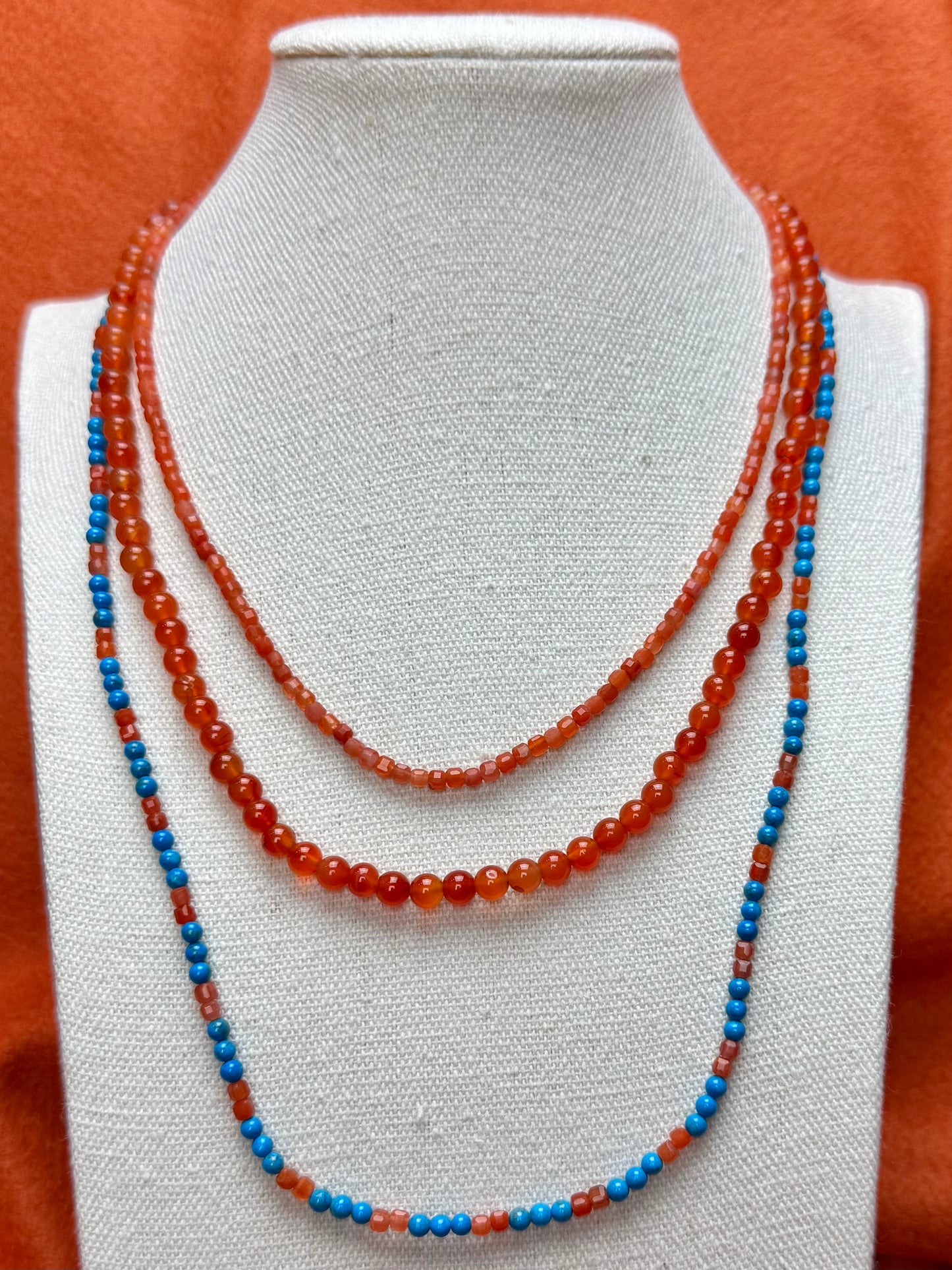 6mm Round Orange Carnelian Necklace