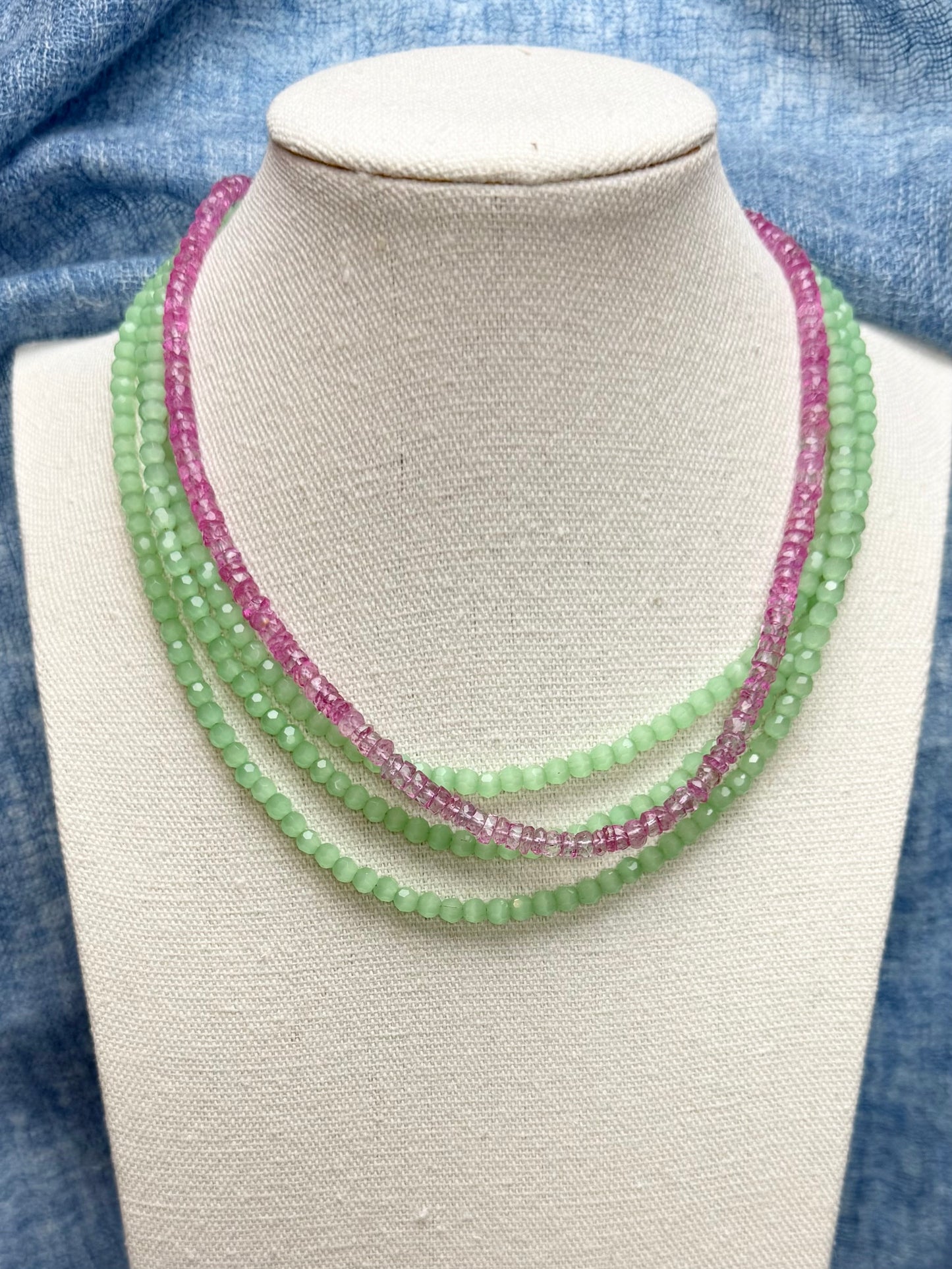 4mm Light Green Faceted Cat's Eye Necklace