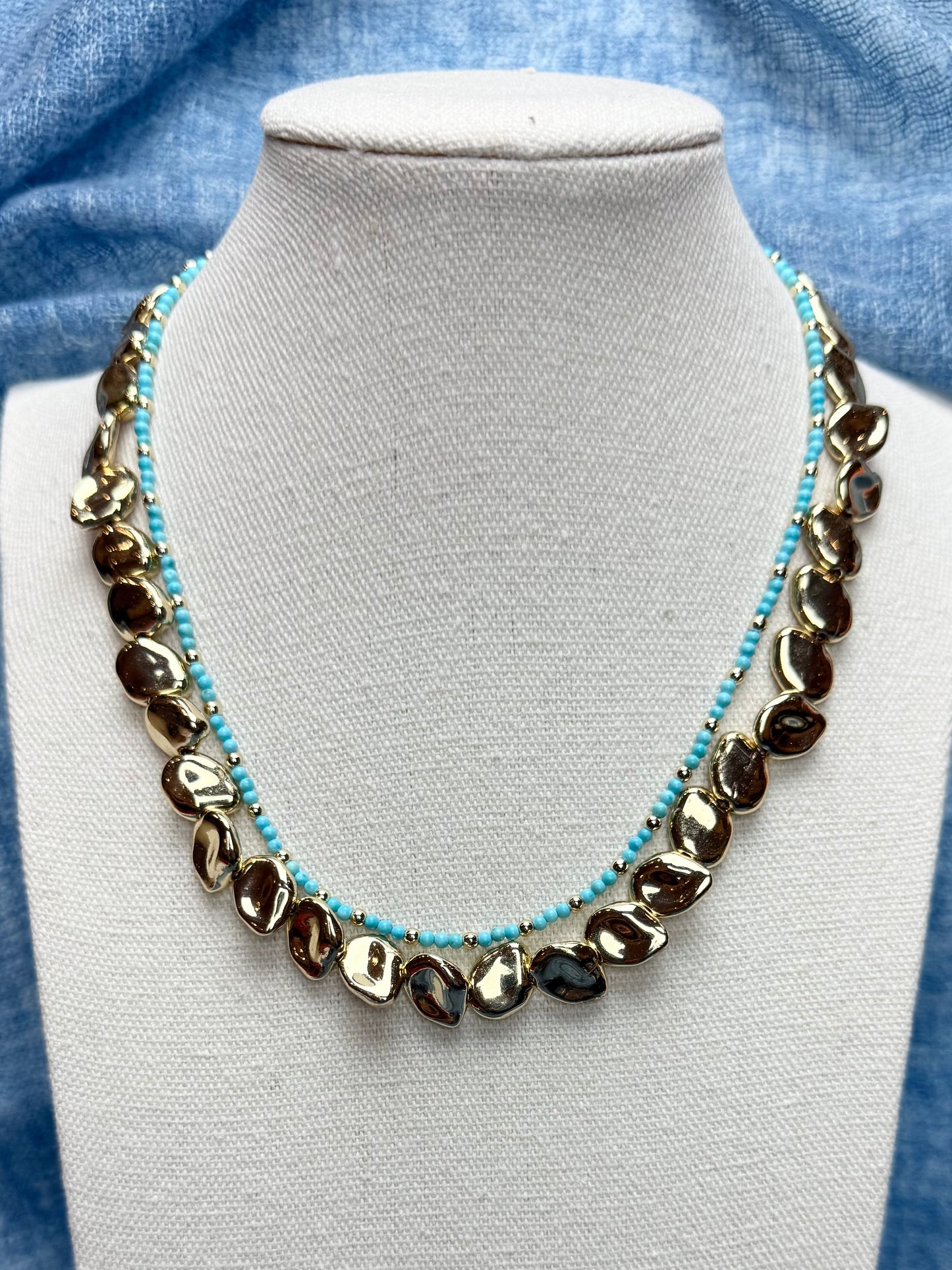 12x15mm 14k Gold Plate Concave "Bean" Necklace
